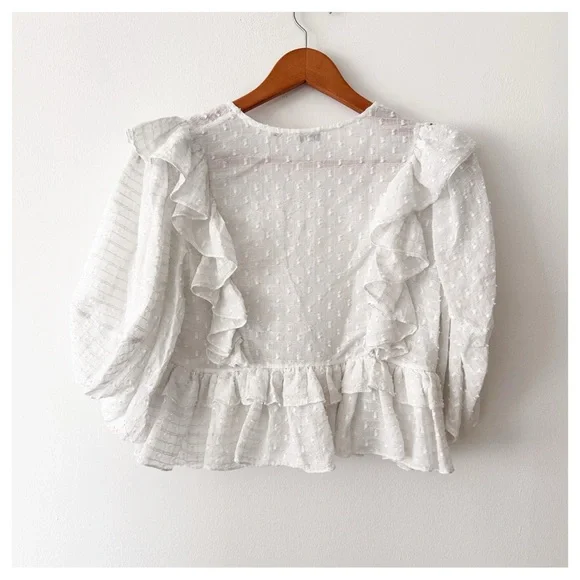 Rhode Elodie Ruffled Cotton-Blend Top white size small - Picture 4 of 6